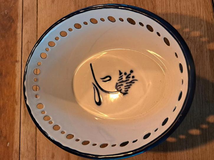 Vintage Emaille Schaal met Blauwe Details, Antiek en Kunst, Antiek | Schalen, Ophalen of Verzenden