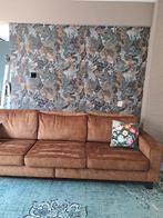 Mooie goudkleurige stoffen bank - Vijfpersoons, Huis en Inrichting, Ophalen, Minder dan 75 cm, Zo goed als nieuw, Rechte bank