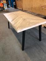 Mango houten eettafel visgraat met stalen poten, Ophalen, Nieuw, 50 tot 100 cm, Vijf personen of meer