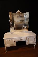 Queen ann kaptafel met 3 luiks spiegel. Gerestyled met witte, Ophalen, 100 tot 150 cm, Zo goed als nieuw, 150 tot 200 cm