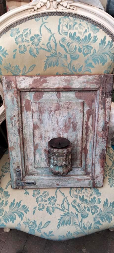 Brocante wanddecoratie hout voor kaars, Antiek en Kunst, Curiosa en Brocante, Ophalen of Verzenden