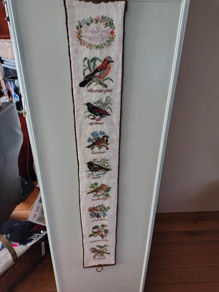 Vintage Schellekoord met Geborduurde Vogels - 115x16 cm, Ophalen of Verzenden