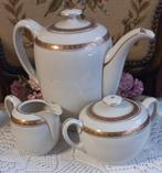Mooie brocante 3-delige theeset, crème, goud, Pirkenhammer, Ophalen of Verzenden