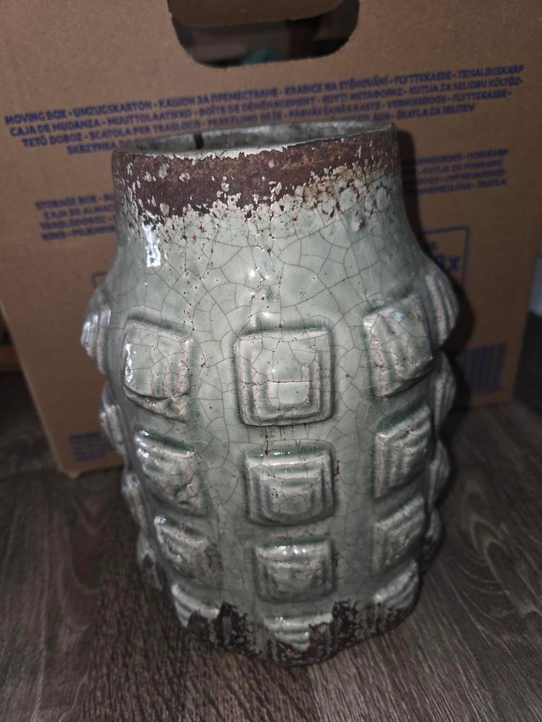 Decoratieve pot met uniek craquelé design - 20x15 cm, Gebruikt, Overige kleuren, Aardewerk of Porselein, Ophalen of Verzenden