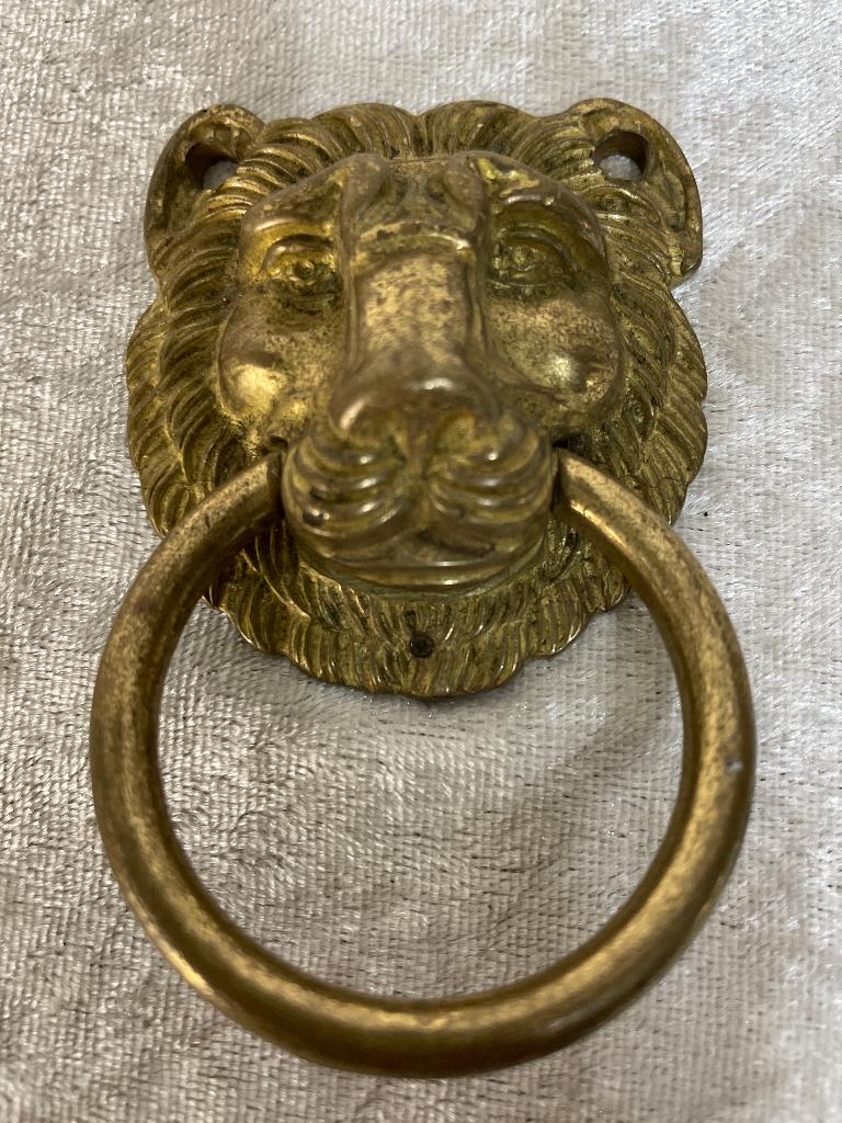 Oude koperen leeuwenkop met ring, Ophalen of Verzenden