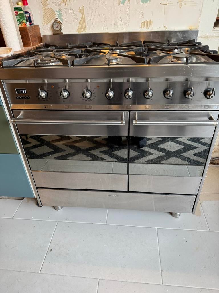 Smeg fornuis gas 6 pits 2 ovens 90 cm + Smeg afzuiger, Witgoed en Apparatuur, Fornuizen, Ophalen, Gebruikt, 60 cm of meer, Gas