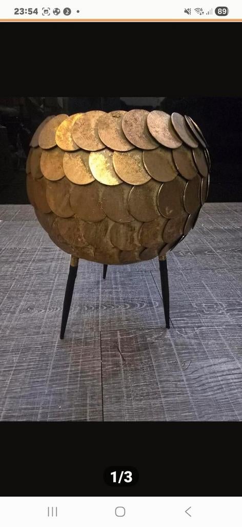 Gouden plantenpot op voet, Rond, Nieuw, Ophalen of Verzenden, Balkon
