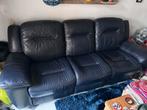 Donkerblauwe leren 3-zitsbank. In zeer goede staat., Ophalen, Driepersoons, Zo goed als nieuw, Rechte bank