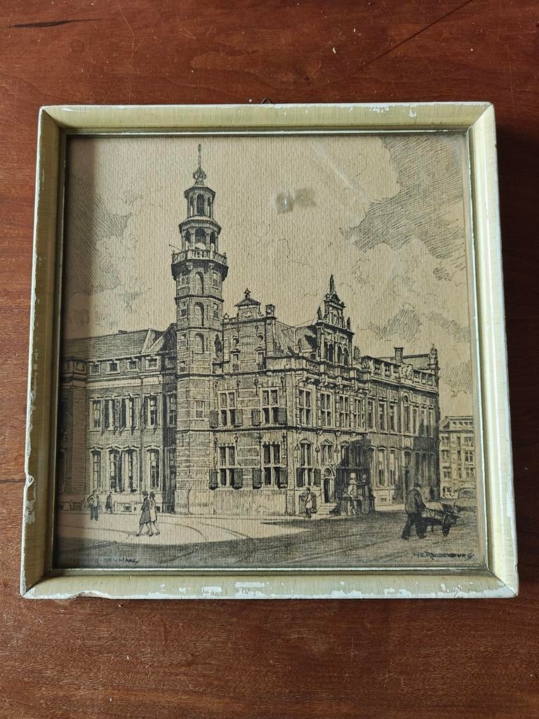 Ets van Hendrikus Elias Roodenburg (1923) - Stadsgezicht, Antiek en Kunst, Ophalen of Verzenden