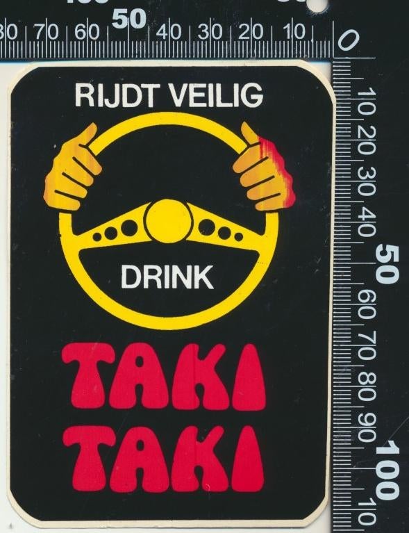 Sticker: Taki Taki - Rijdt veilig (2), Ophalen of Verzenden, Zo goed als nieuw, Bedrijf of Vereniging