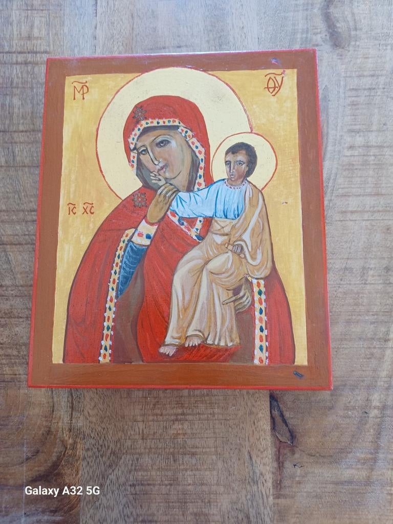 Handgeschilderd Icoon van Maria met kind, Ophalen of Verzenden