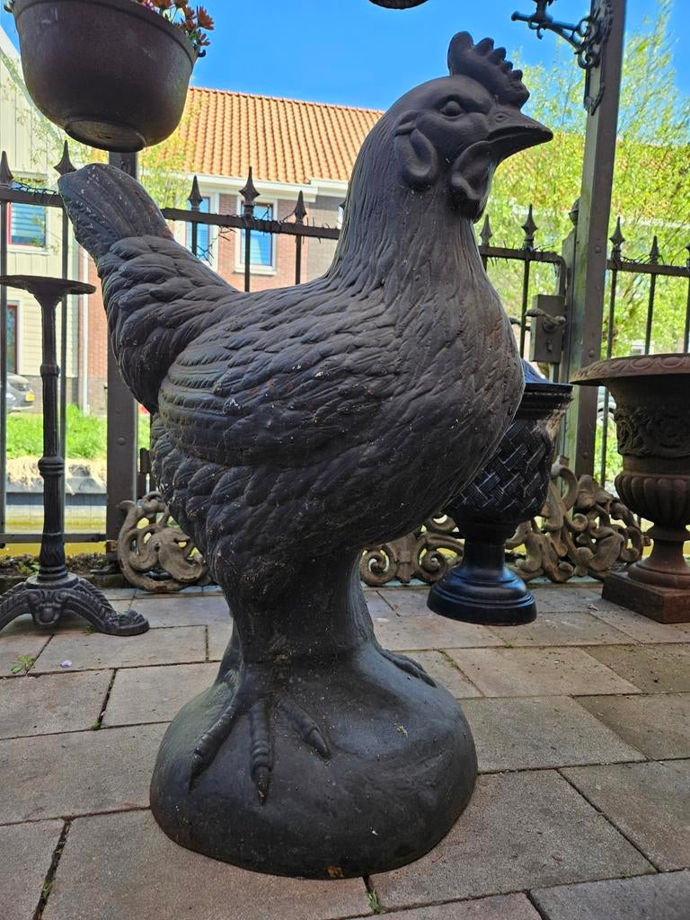 Prachtige XXL Gietijzeren Kip - Tuinbeeld 90 cm, Tuin en Terras, Tuinbeelden, Ophalen of Verzenden, Gebruikt, Metaal, Dierenbeeld