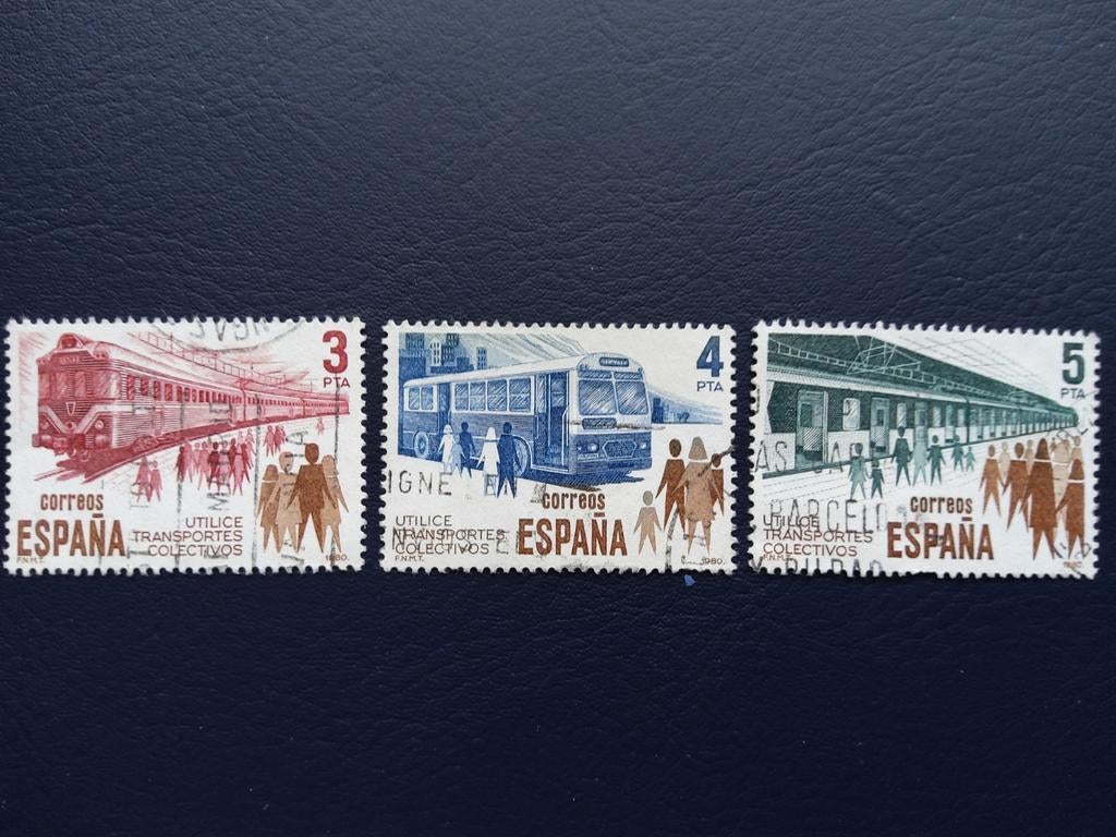 Set van 3 Spaanse postzegels openbaar vervoer, Ophalen of Verzenden