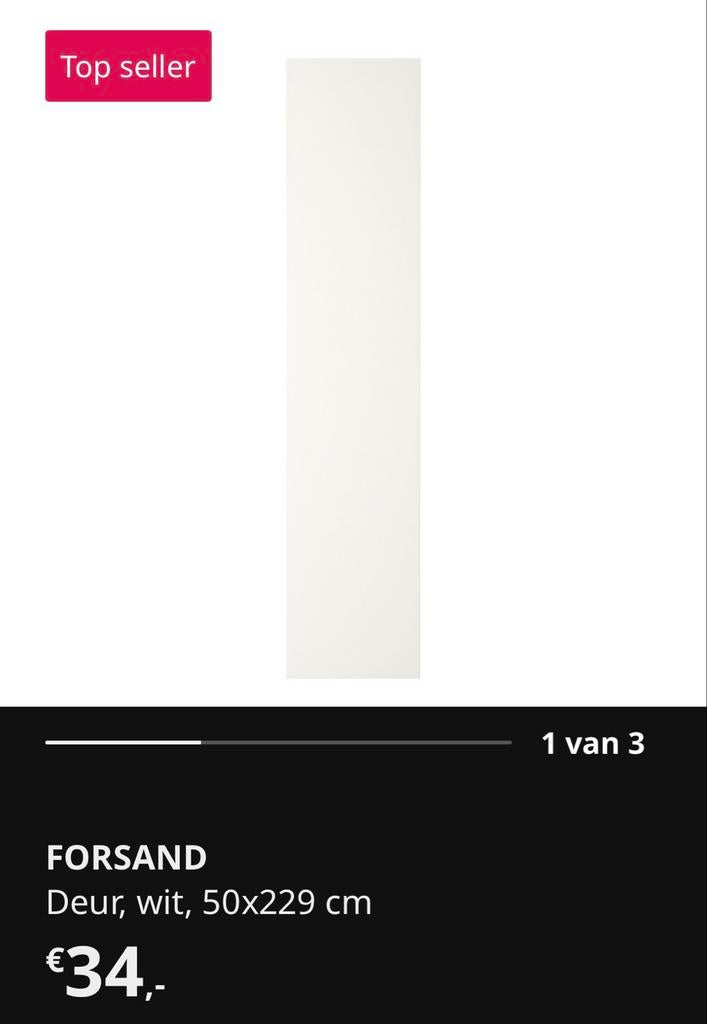 Ikea Pax Forsand deur wit 50x229 cm met greep, Doe-het-zelf en Verbouw, Deuren en Horren, Ophalen, Gebruikt, Minder dan 80 cm
