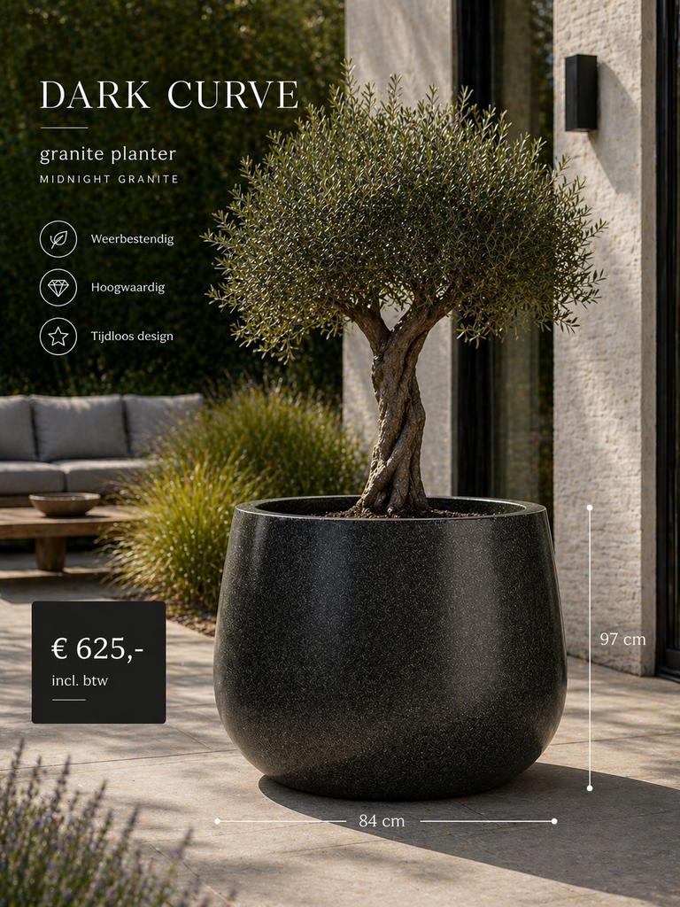 DARK CURVE granieten plantenbak - Weerbestendig & Hoogwaardi, Tuin en Terras, Bloembakken en Plantenbakken, Ophalen, J, Rond, Nieuw