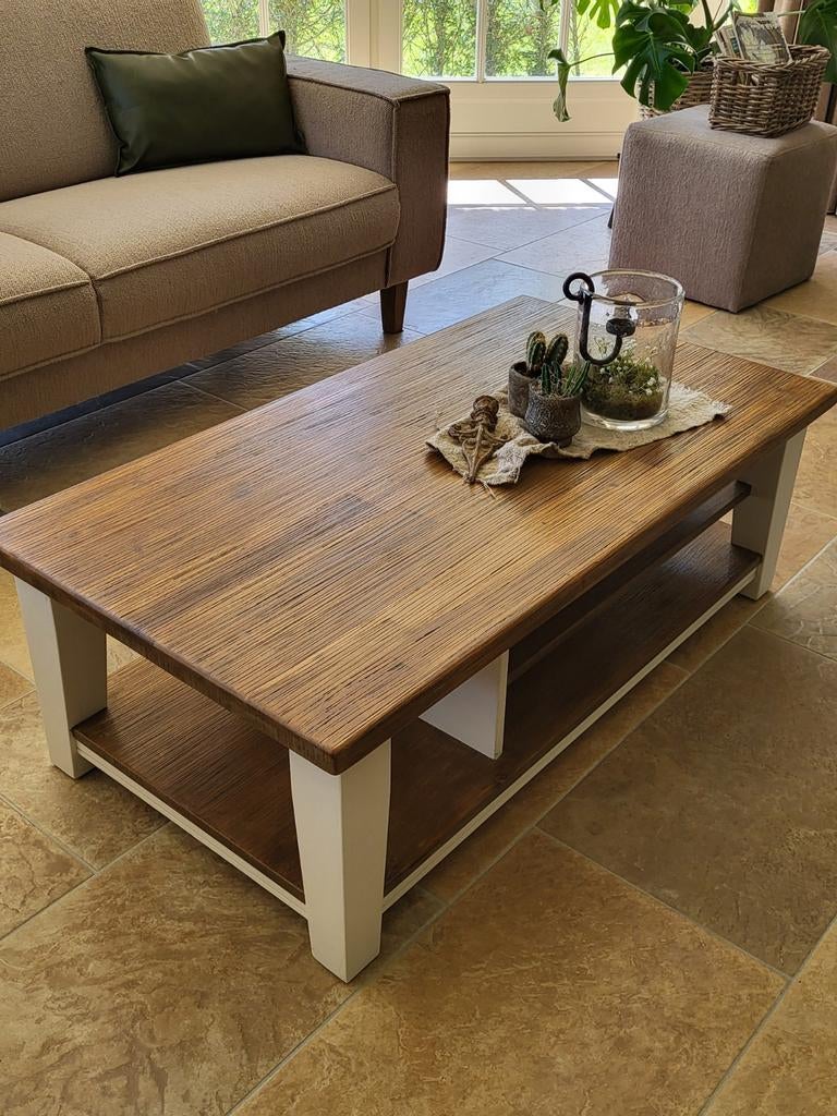 Mooie zware salontafel te koop. Eiken met crème., Huis en Inrichting, Tafels | Salontafels, Ophalen, Gebruikt, 100 tot 150 cm