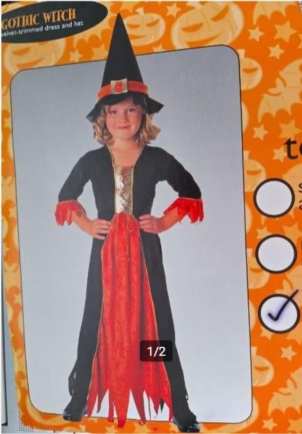 Gothic heks + schmink outfit mt 128 / 140, Kinderen en Baby's, Carnavalskleding en Verkleedspullen, Ophalen of Verzenden, Nieuw