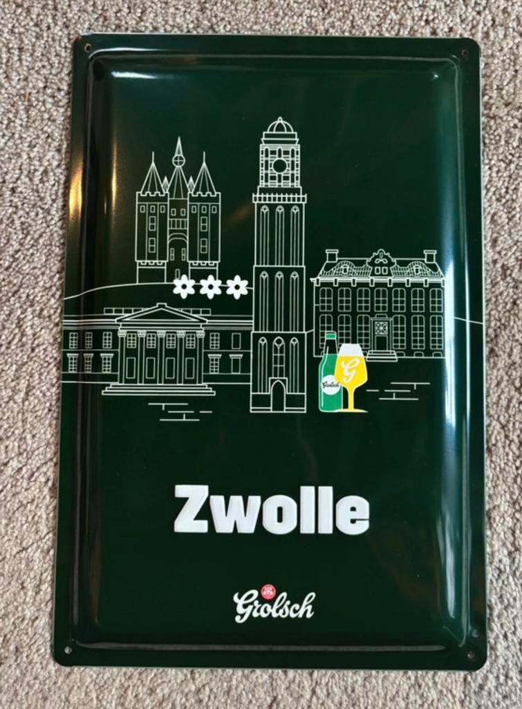 Grolsch reclame bord metaal Zwolle!, Verzamelen, Ophalen of Verzenden, Zo goed als nieuw, Reclamebord