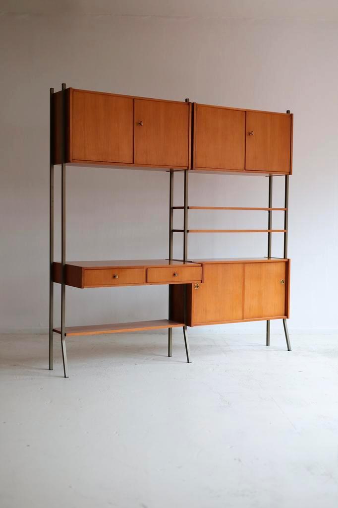 Vintage vrijstaand wandmeubel wandkast jaren 50/60 walnoot, Huis en Inrichting, Kasten | Overige, Zo goed als nieuw, Ophalen