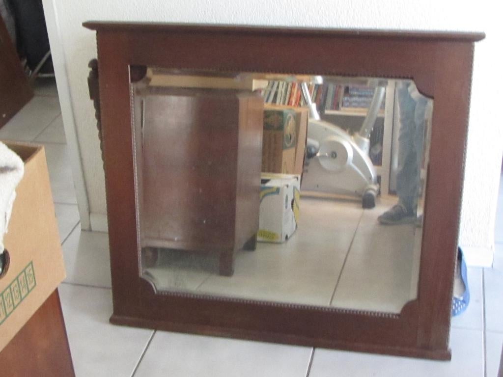 antieke spiegel met houten lijst, Ophalen, Rechthoekig