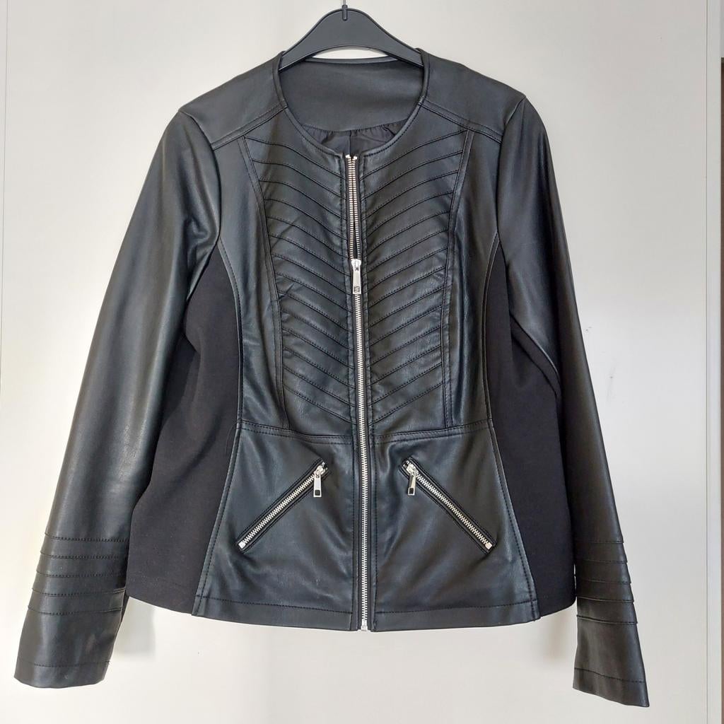 Stijlvol Zwart Imitatie Leren Jasje - Maat L, Zwart, Maat 42/44 (L), Ophalen of Verzenden, Onbekend