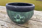 Handgemaakte Bloempot Groen/Zwart - 24cm, Balkon, Xx, Rond, Ophalen of Verzenden