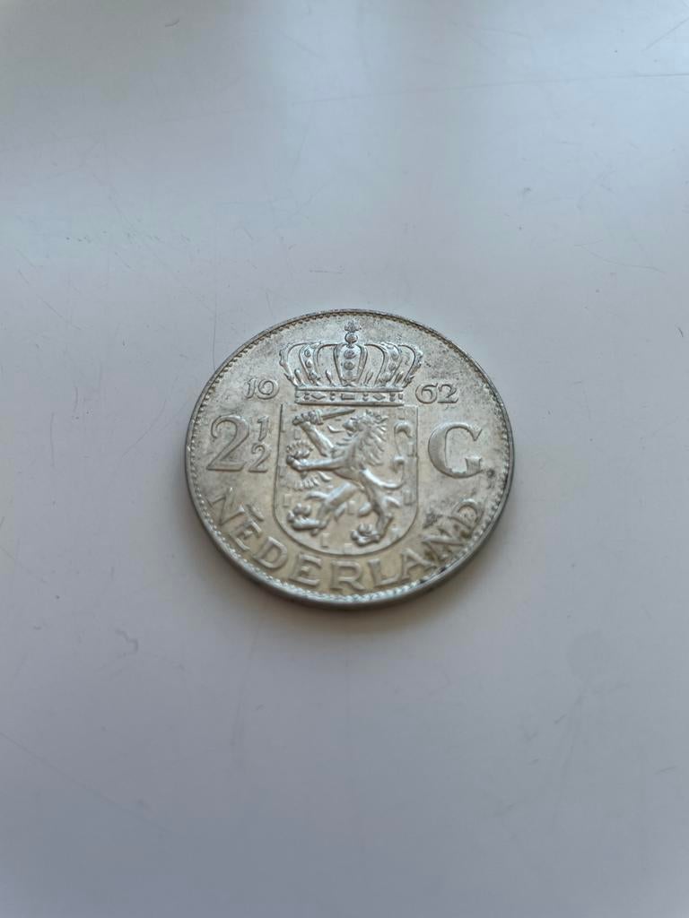 Zilveren Rijksdaalder Juliana 1962 (2,5 gulden), Koningin Juliana, Zilver, Ophalen of Verzenden, Losse munt