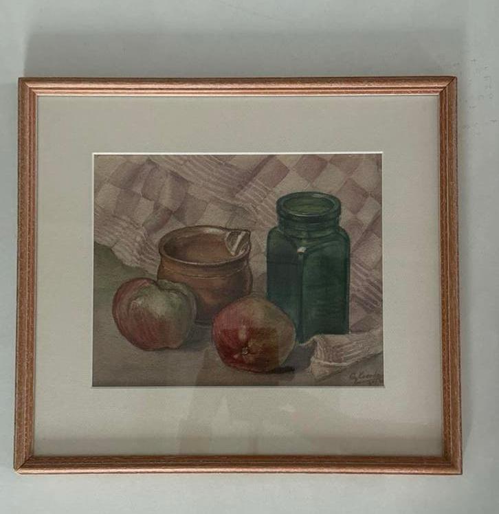 Stilleven met fruit en potten - aquarel 39,5x35,5cm), Ophalen of Verzenden