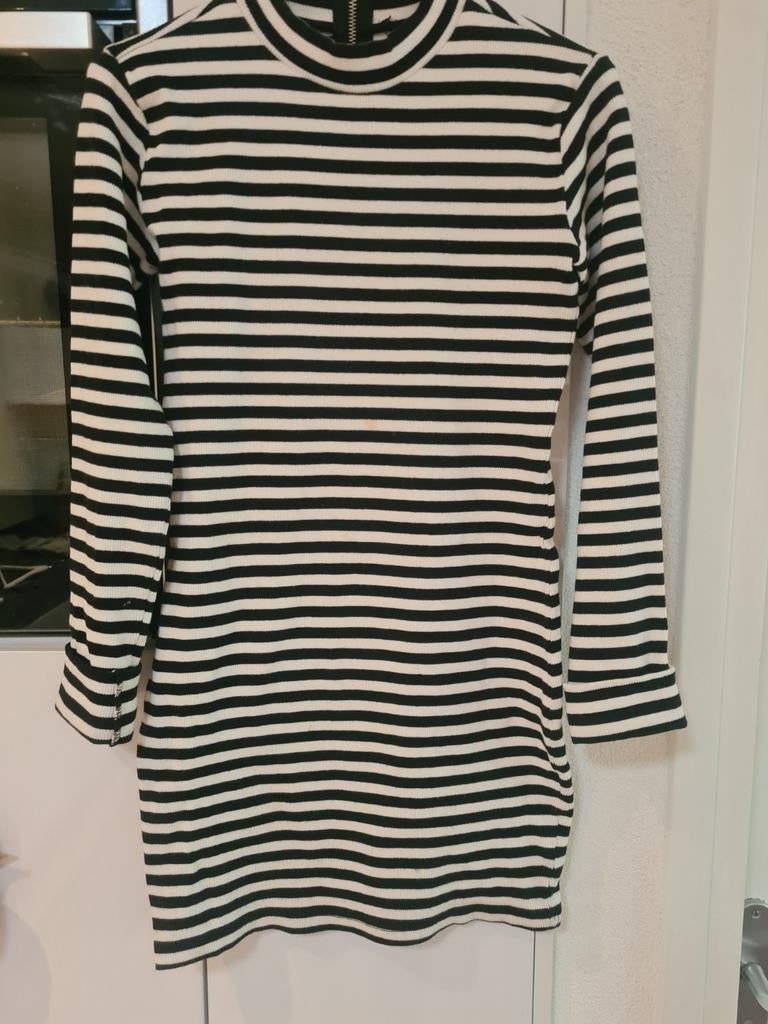 Zwart-wit gestreepte jurk stretch stof, Ophalen of Verzenden, Zo goed als nieuw, Zwart, Boven de knie