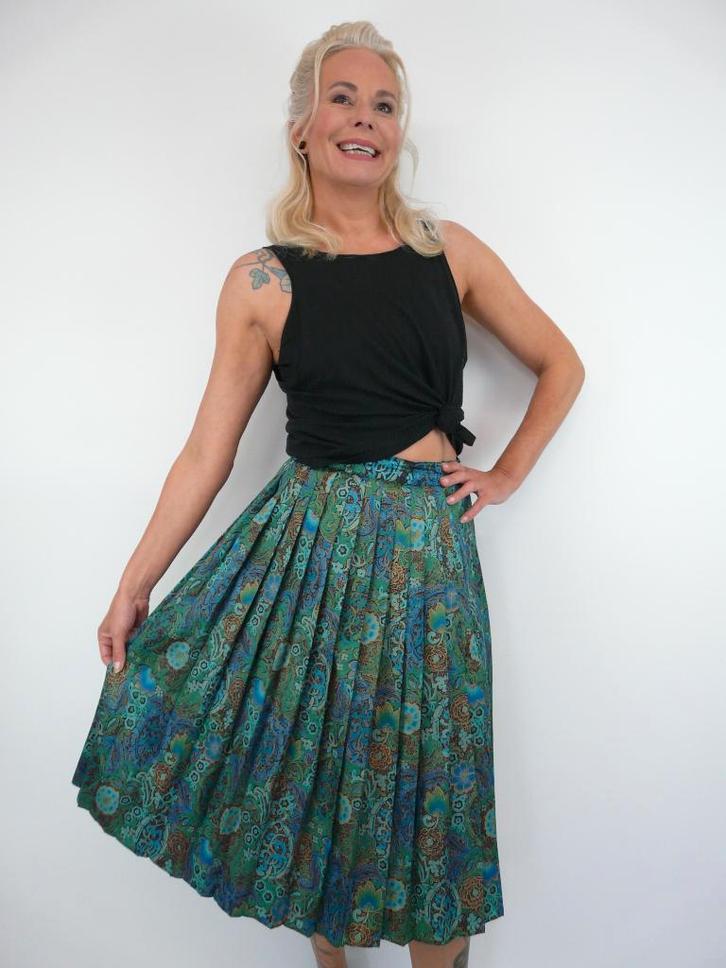 *Abfab Vintage Plisse / Plooien Rok 38*, Kleding | Dames, Rokken, Zo goed als nieuw, Maat 38/40 (M), Groen, Knielengte, Ophalen of Verzenden