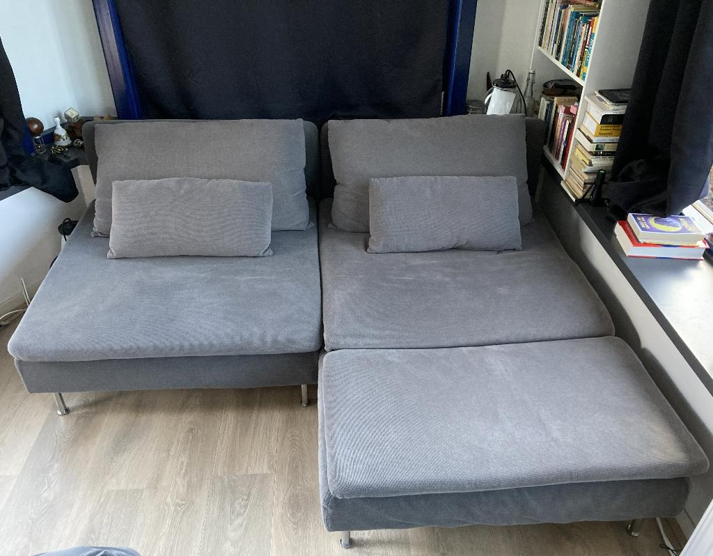 IKEA SÖDERHAMN 2-zitsbank met chaise longue, grijs, Ophalen, Gebruikt, IKEA SÖDERHAMN, 150 tot 200 cm