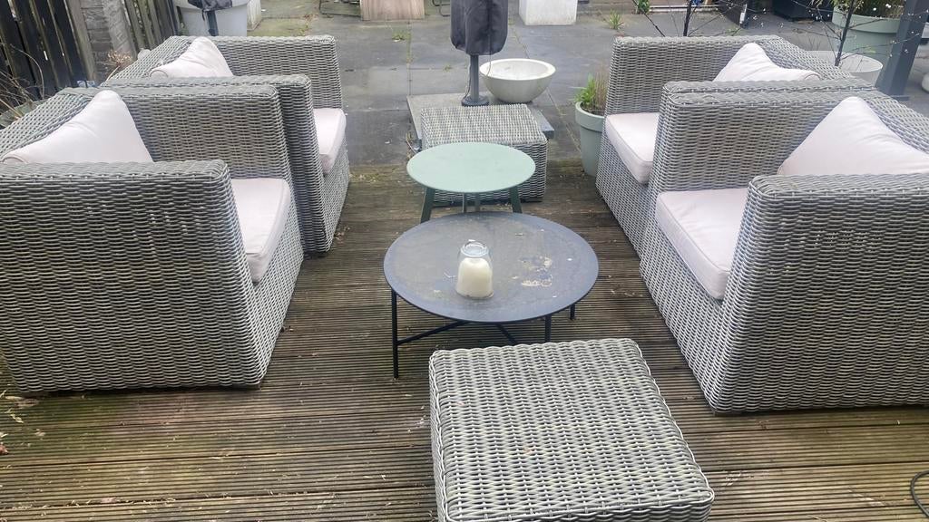 Tuinstoelen, Tuin en Terras, Tuinsets en Loungesets, Gebruikt, Tuinset, Rotan, 4 zitplaatsen, Hocker, Stoel, Ophalen