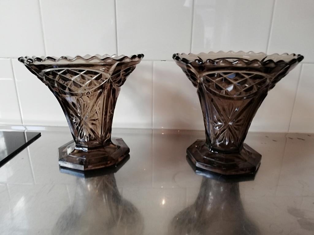 2 stuks beschikbaar prachtige glazen art deco vazen, Ophalen of Verzenden