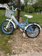Kinderfietsje blauw wit met zijwieltjes, Ophalen, Gebruikt, 16 tot 20 inch, Zijwieltjes