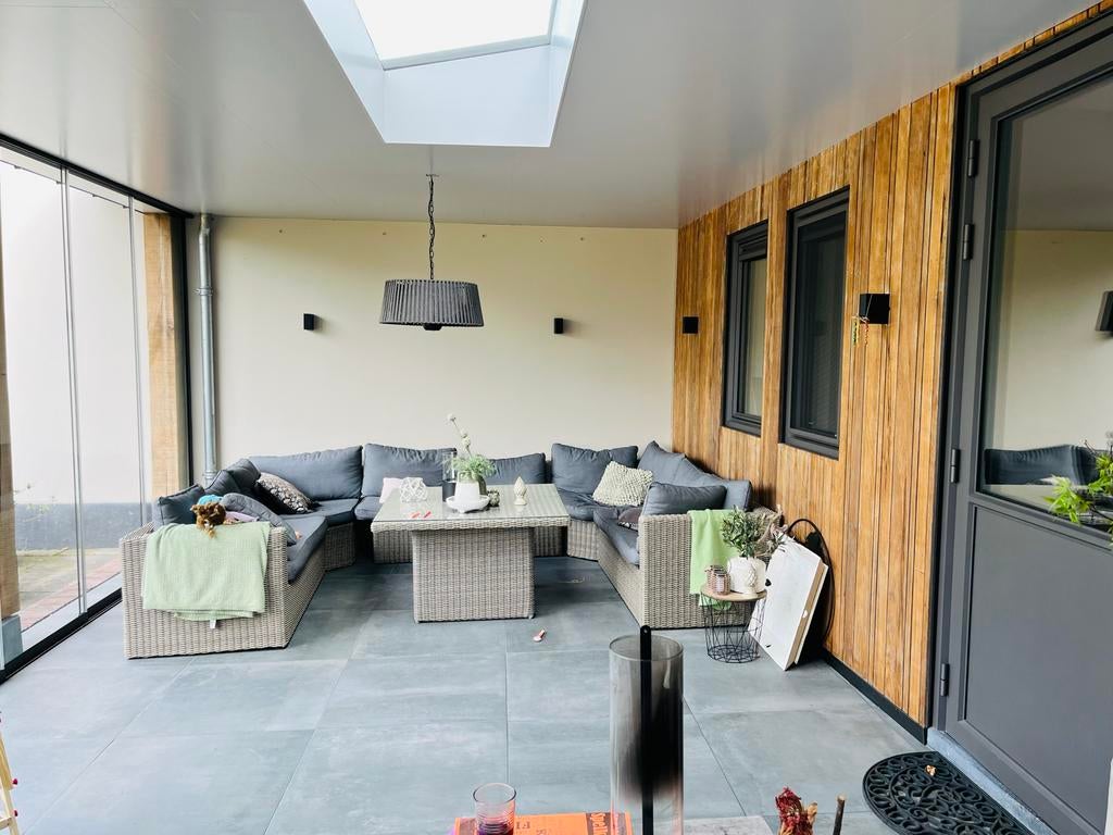 Grote loungeset met grijze kussens, Tuin en Terras, Tuinsets en Loungesets, Ophalen, Gebruikt, Meer dan 8 zitplaatsen, Loungeset