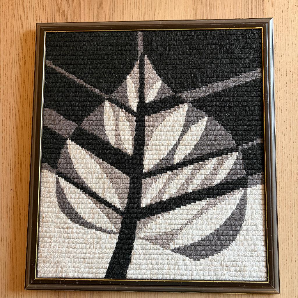 Vintage jaren 70 schilderij blaadje Scandinavie wandkleed, Antiek en Kunst, Ophalen of Verzenden