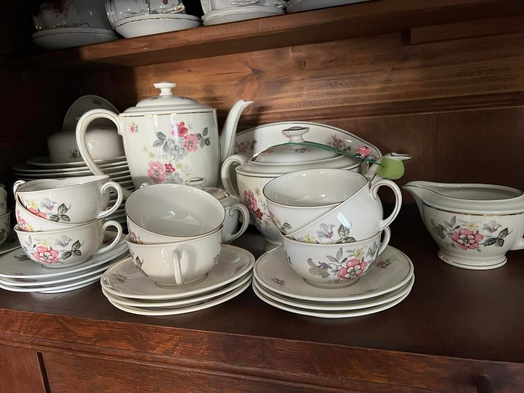 Antiek Duits porseleinen 12-delig koffieservies compleet. Nw, Ophalen of Verzenden