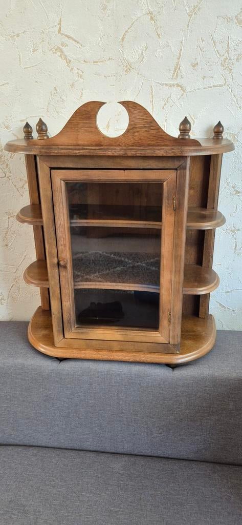 Wandvitrinekastje van eikenhout, Huis en Inrichting, Kasten | Vitrinekasten, Gebruikt, Minder dan 100 cm, Minder dan 50 cm, Minder dan 25 cm