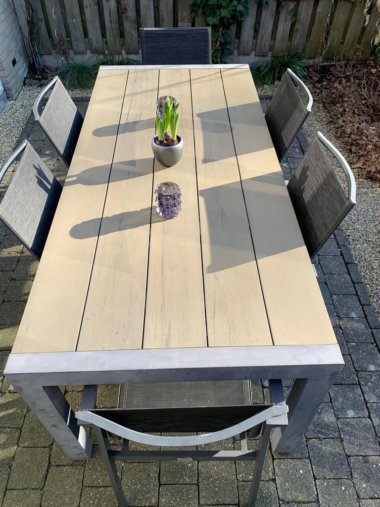 Prima lichtgewicht tuinset van BOIS LE DUC met 6 stoelen, Ophalen, Gebruikt, Eettafel, 6 zitplaatsen