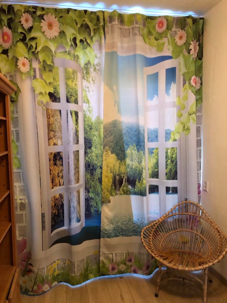 Verduisterende gordijnen met natuurprint, Ophalen of Verzenden, Gebruikt, Groen, 150 tot 200 cm