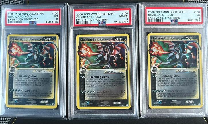 3x Gold Star Charizard PSA 5/4/3 Sequentieel Nieuwe Cert, Hobby en Vrije tijd, Verzamelkaartspellen | Pokémon, Zo goed als nieuw