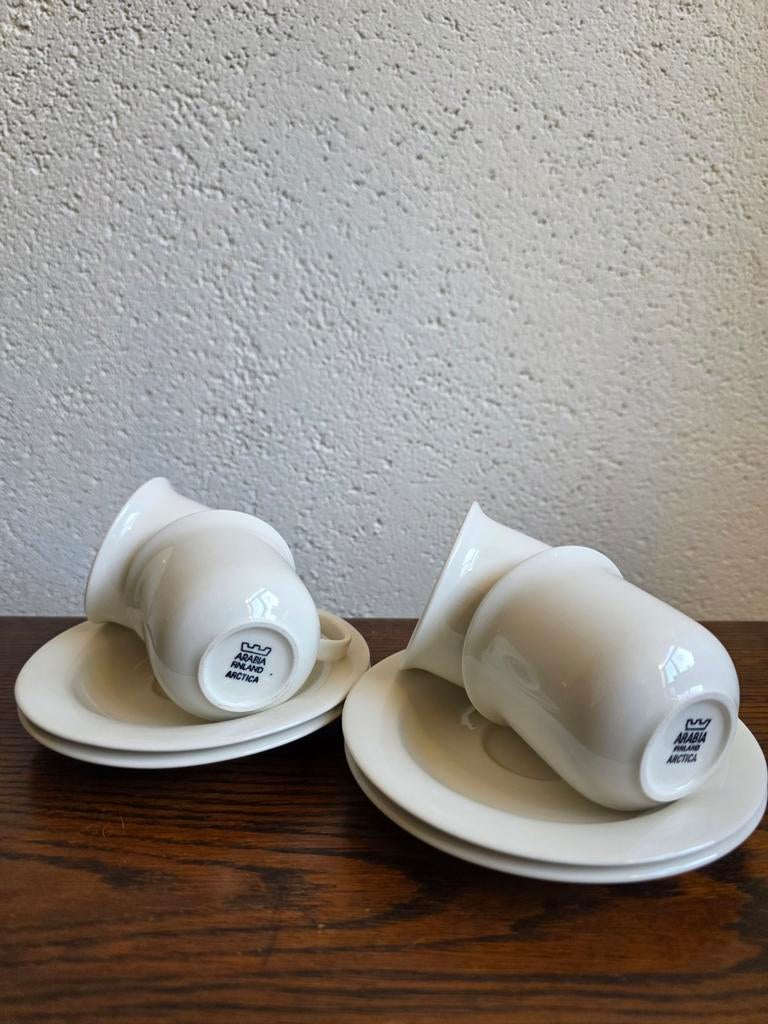 Vintage Arabia Finland Arctica Kopjes en Schotels (4 stuks), Ophalen of Verzenden