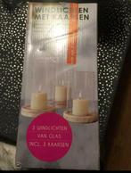 Kandelaar Windlichten kandelaars hout met glas 3 stuks nieuw, Overige materialen, Nieuw, Ophalen of Verzenden, Kandelaar