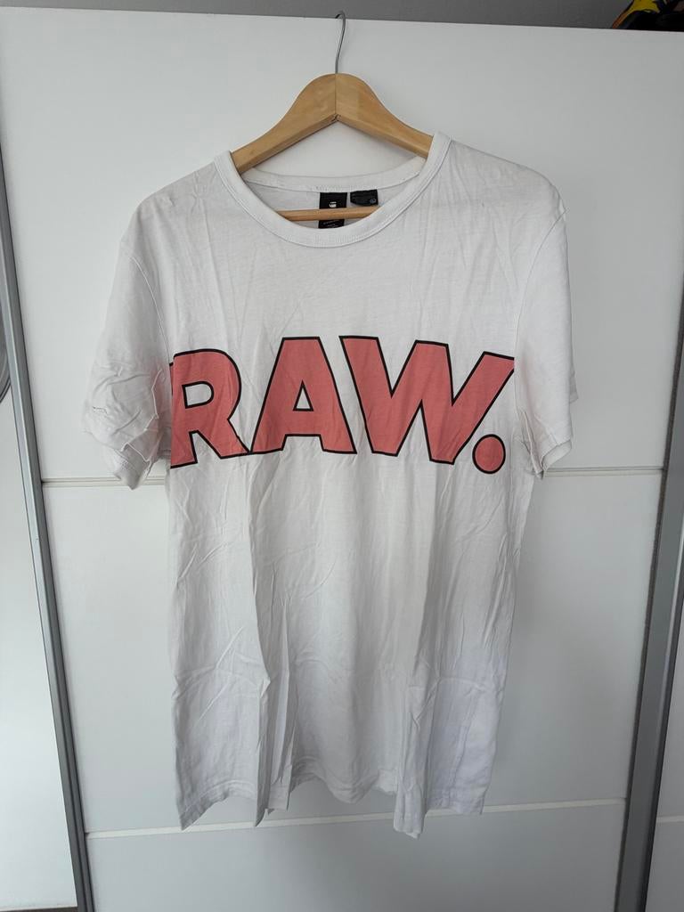 G-Star RAW T-shirt wit met roze opdruk - Maat L, Ophalen of Verzenden, Zo goed als nieuw, Maat 52/54 (L), Wit
