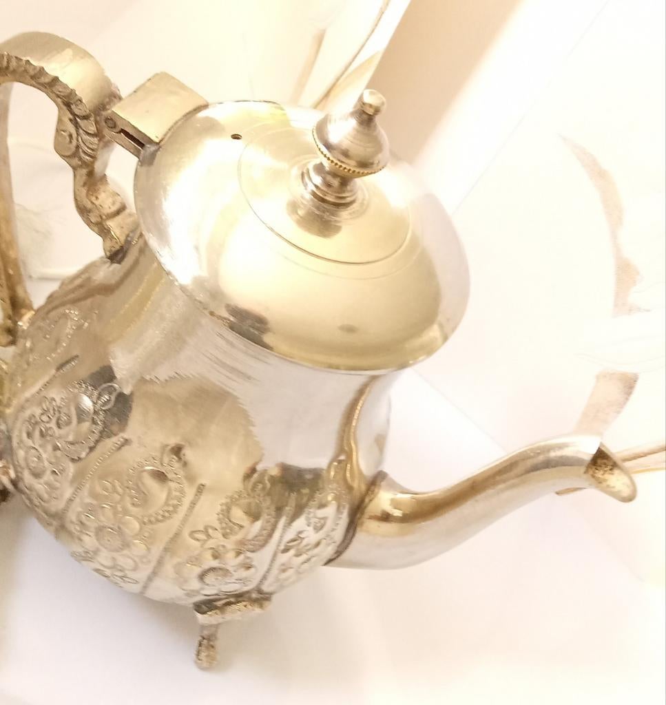 Antieke Marokkaanse theepot, verzilverd, Ophalen of Verzenden, Zilver