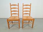 Set brutalist charlotte perriand ladder stoel hout riet ‘60, Twee, N, Brutalist vintage, N