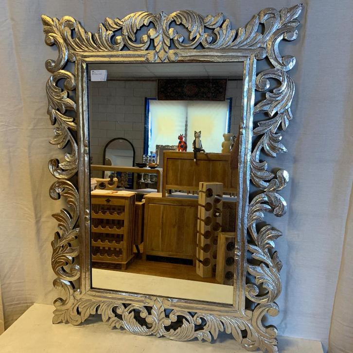 Barok Spiegel -houten lijst - zilver - 120 x 90 cm-TTM Wonen, Huis en Inrichting, Woonaccessoires | Spiegels, Nieuw, 75 tot 100 cm