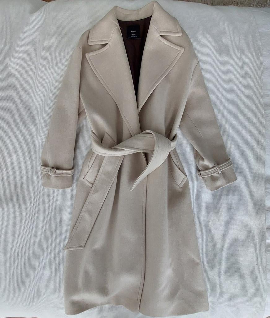 Mango beige wollen mantel - maat S, Kleding | Dames, Ophalen of Verzenden, Zo goed als nieuw, Beige
