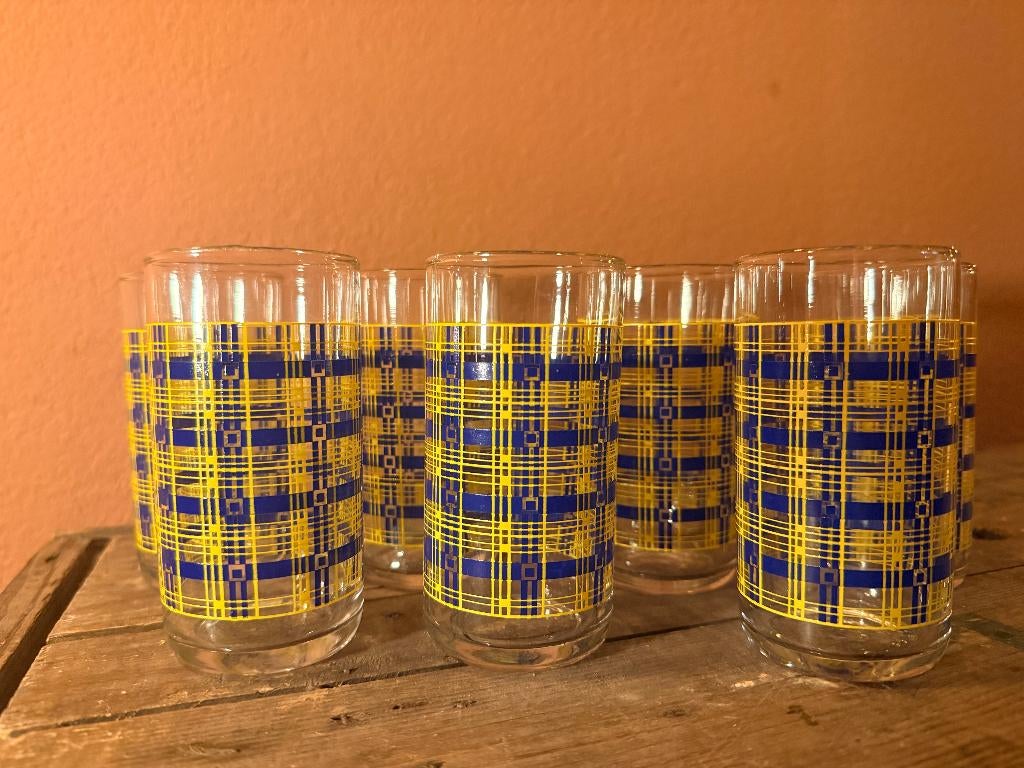 Set van 7 Vintage Jaren ’60 Limonadeglazen, Verzamelen, Glas en Borrelglaasjes, Ophalen, Zo goed als nieuw, Frisdrankglas