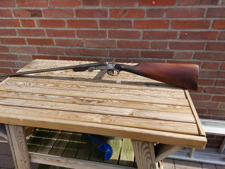 Antiek dubbelloops belgisch vouwertje kal410, Antiek en Kunst, Antiek | Overige Antiek, Ophalen of Verzenden